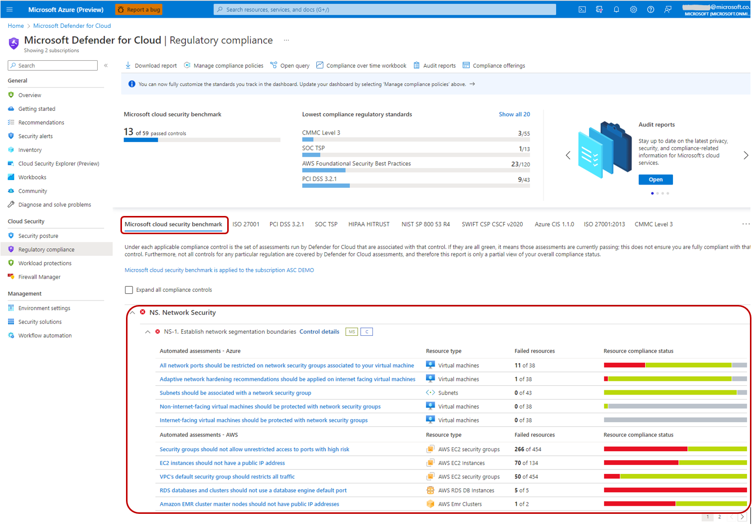 Captura de tela da integração do MSCB ao Microsoft Defender para Nuvem