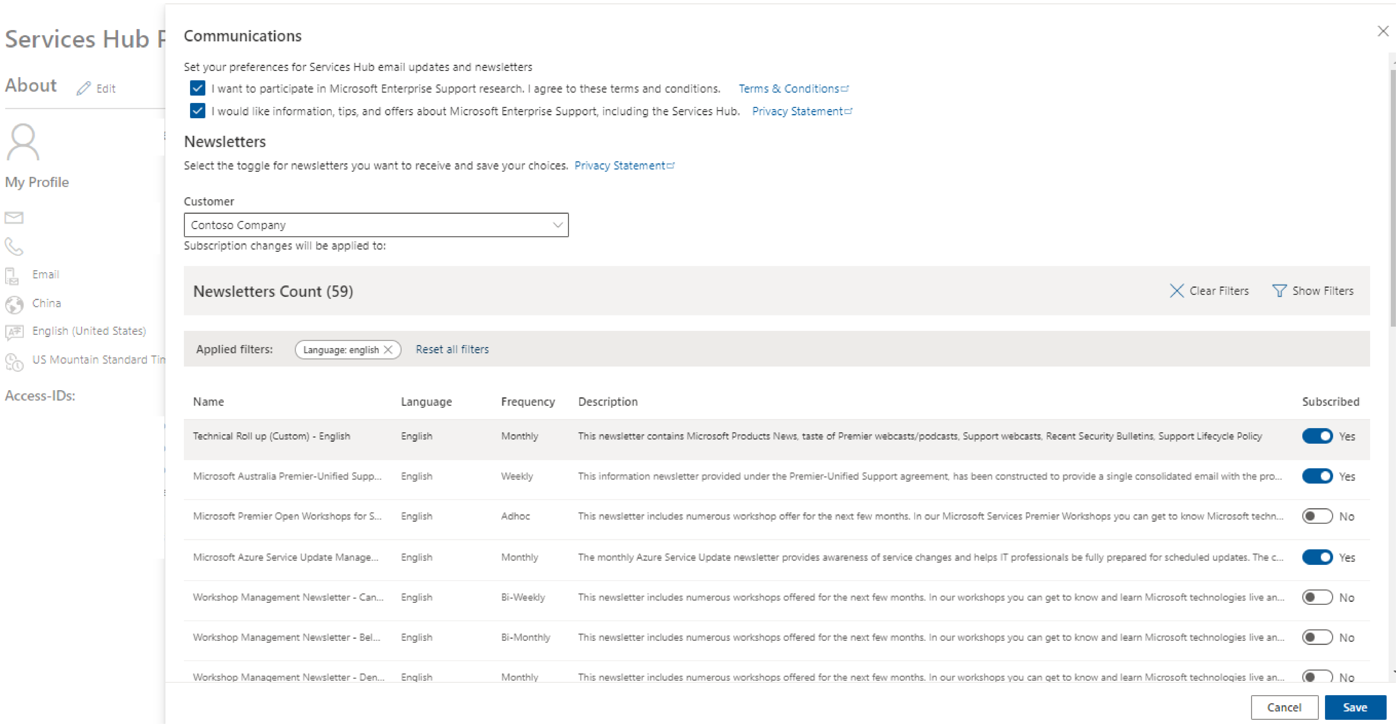 Edição das suas assinaturas para boletins informativos e atualizações de email.