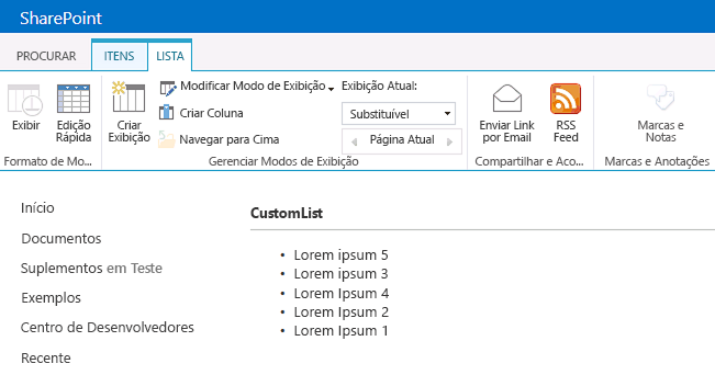 Exibição personalizada de uma lista de comunicados