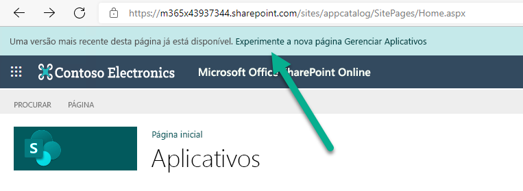 Novo aviso de experiência do catálogo de aplicativos