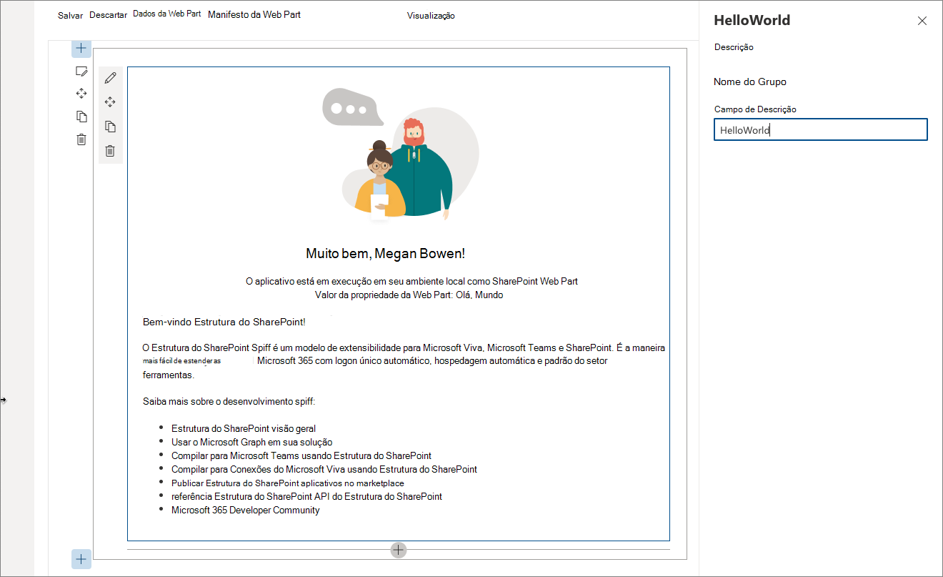 Painel de propriedades da web part HelloWorld