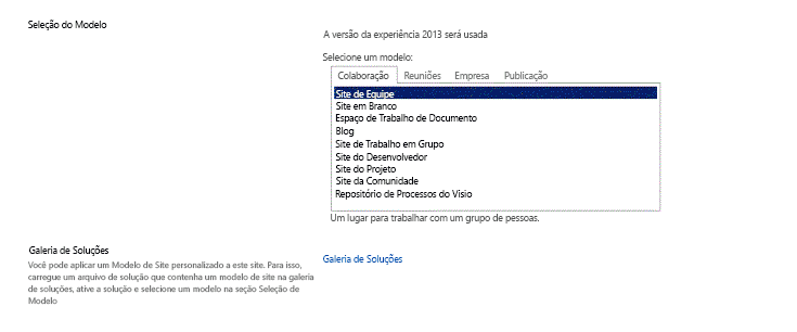 Modelos de site do SharePoint
