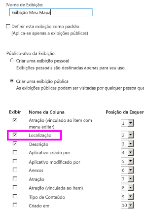 Selecionar campos a serem exibidos no modo de exibição