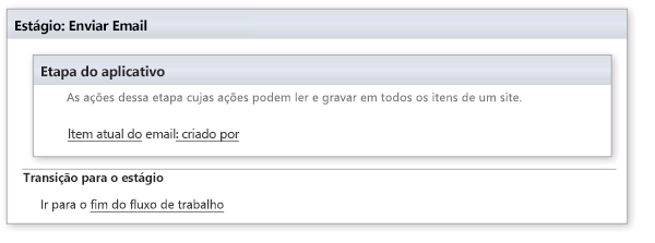 Ação de email na etapa do aplicativo.