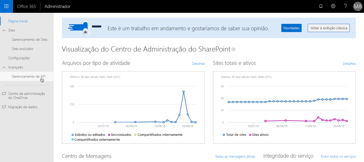 Captura de tela da página Gerenciamento de WebApiPermission