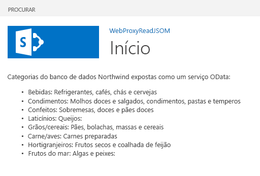 Página da Web do SharePoint com dados de um serviço remoto