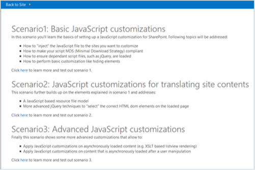 Captura de tela mostrando a Página Inicial do aplicativo Core.JavaScriptCustomization