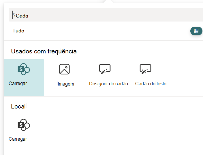 Consulte o ícone do cartão MediaUpload na caixa de ferramentas webpart