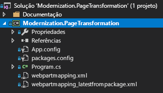 arquivos da solução da transformação de página