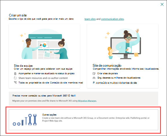 Imagem do painel de criação do site com controlos de administrador realçados.