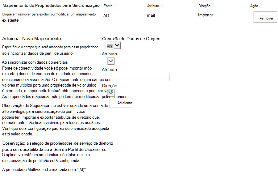 Mapeamento de Propriedades para Sincronização.