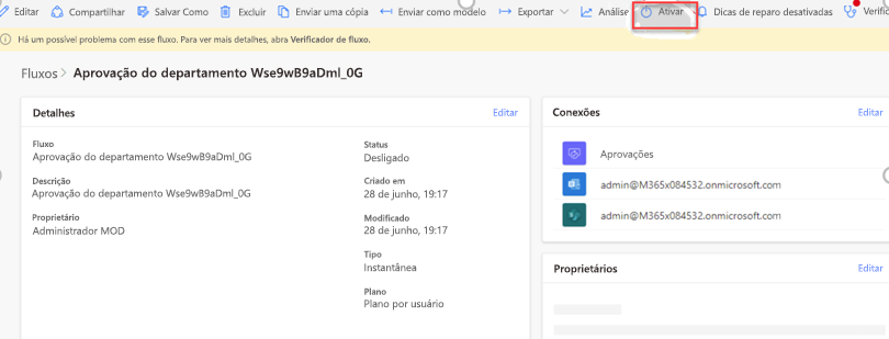 Ativar fluxo de trabalho depois que as referências de conexão forem configuradas