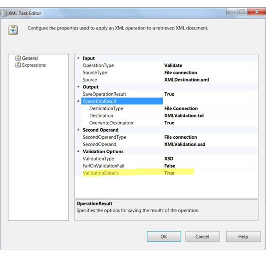 Propriedades da Tarefa XML no Editor da Tarefa XML