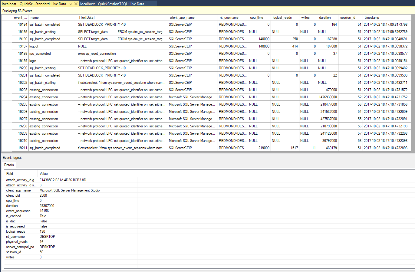 Visualizador do XE Profiler