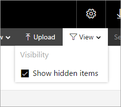 Captura de tela da lista Exibir com a opção Mostrar itens ocultos selecionada.