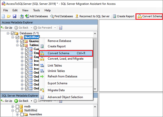 Captura de tela que mostra Converter Esquema.