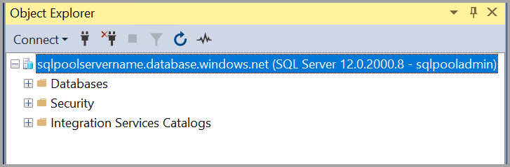 Captura de tela de como se conectar a um banco de dados do Azure Synapse Analytics.