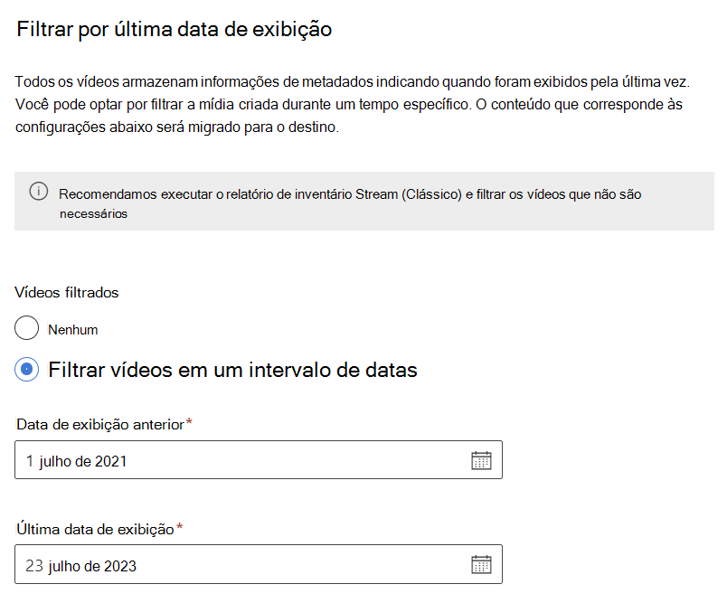 Último filtro de data de exibição