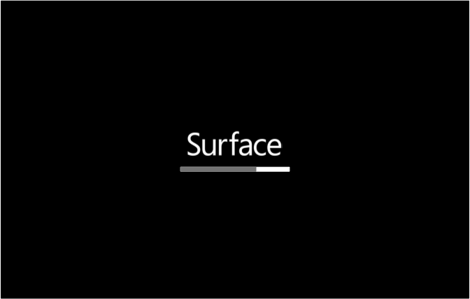 Firmware de toque do Surface com barra de progresso cinzenta.