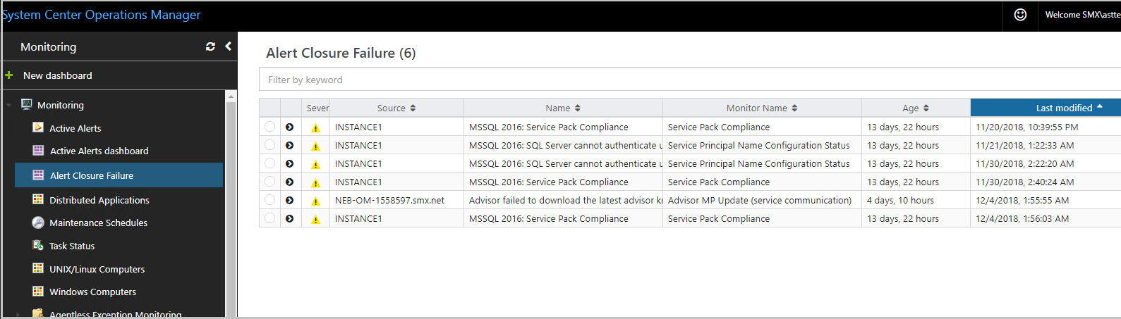 Captura de tela mostrando redefinir a integridade do monitor para um alerta.