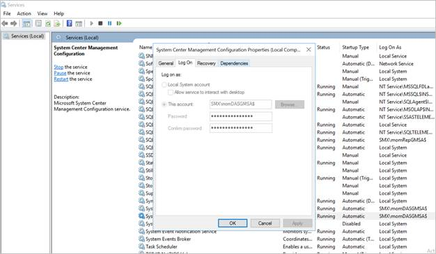 Captura de tela das propriedades de Configuração.