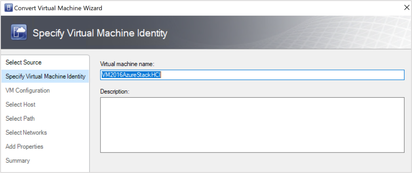 Captura de tela mostrando a opção de nome da VM.