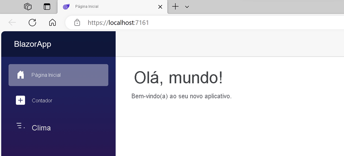 Captura de tela mostrando o aplicativo do Blazor em execução em um navegador.