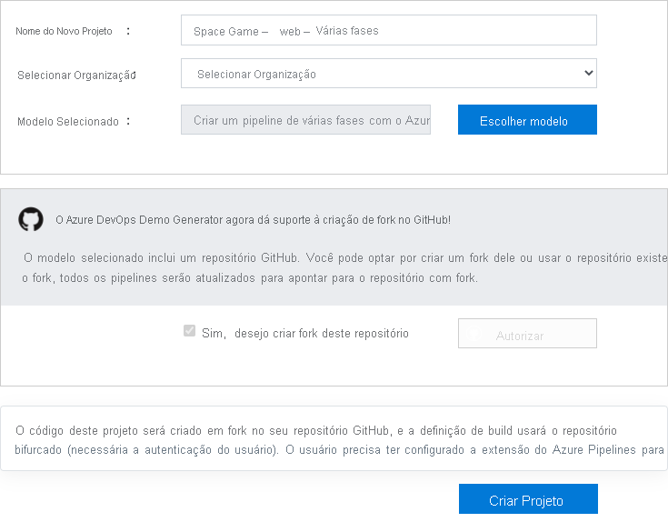 A screenshot of the Azure DevOps Demo Generator showing the process for creating the project.