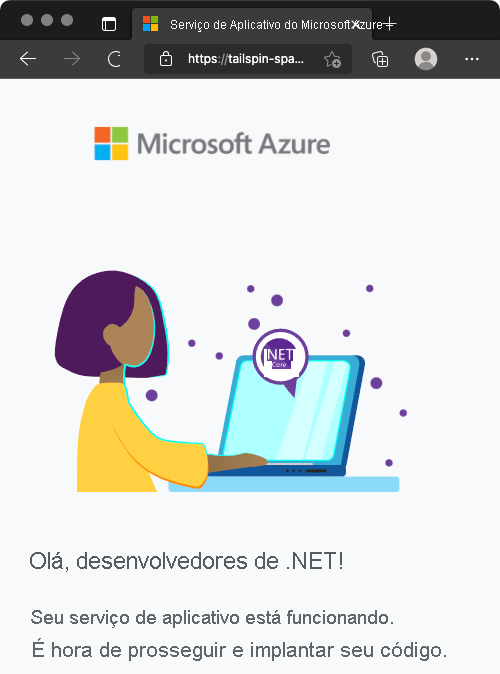 Uma captura de tela de um navegador da Web mostrando a home page padrão no Serviço de Aplicativo do Azure.