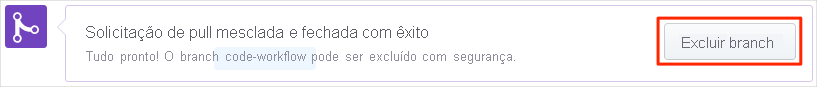 Captura de tela do GitHub que mostra a localização do botão Excluir branch.