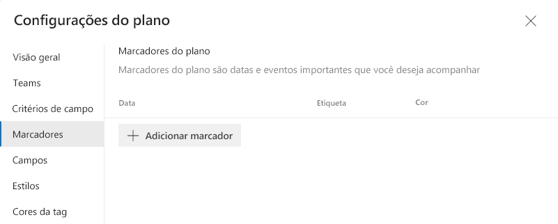 Seleção da guia Marcadores nas configurações do plano de entrega.