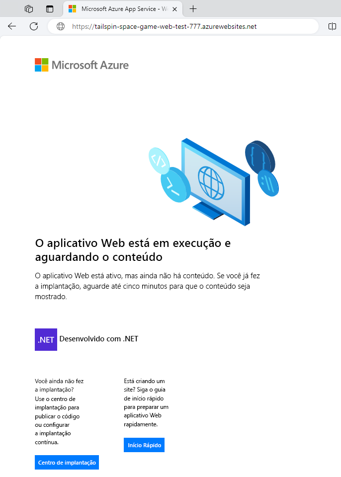 Screenshot of the default home page in Azure App Service.