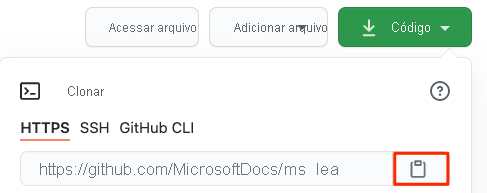 Localização da URL e do botão Copiar no repositório GitHub.