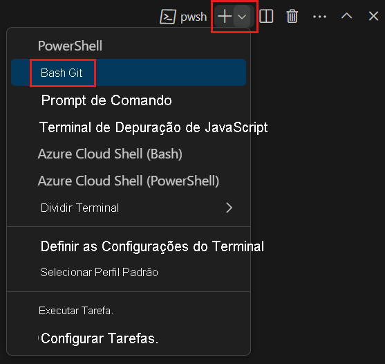 A screenshot of Visual Studio Code showing the location of the Git Bash shell.