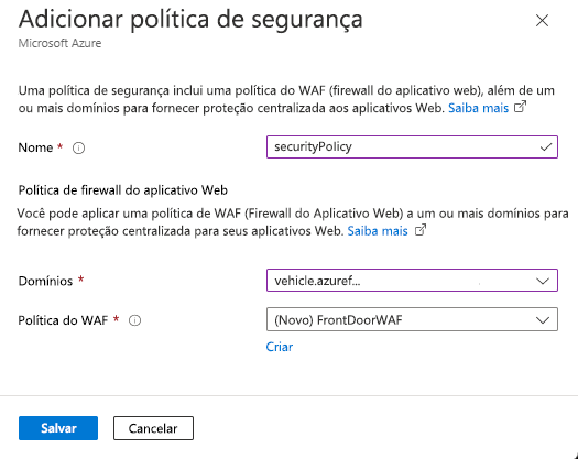 Screenshot of adding security policy containing WAF policy settings.