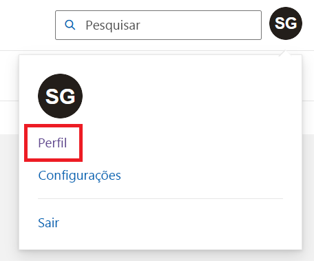 Captura de tela de um menu de conta do Microsoft Learn para acessar o perfil.