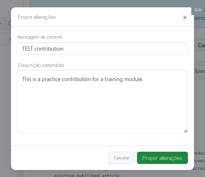 Captura de tela do campo Mensagem de confirmação preenchido com a contribuição do TESTE.