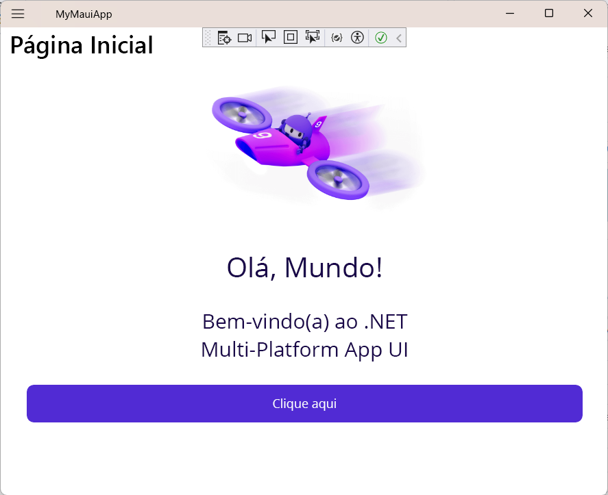 Uma captura de tela do aplicativo de interface do usuário do Windows em execução. O usuário tocou no botão “Clique aqui” quatro vezes.