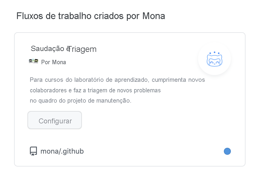 Captura de tela de um fluxo de trabalho de organização de modelo chamado greet and triage por Mona.