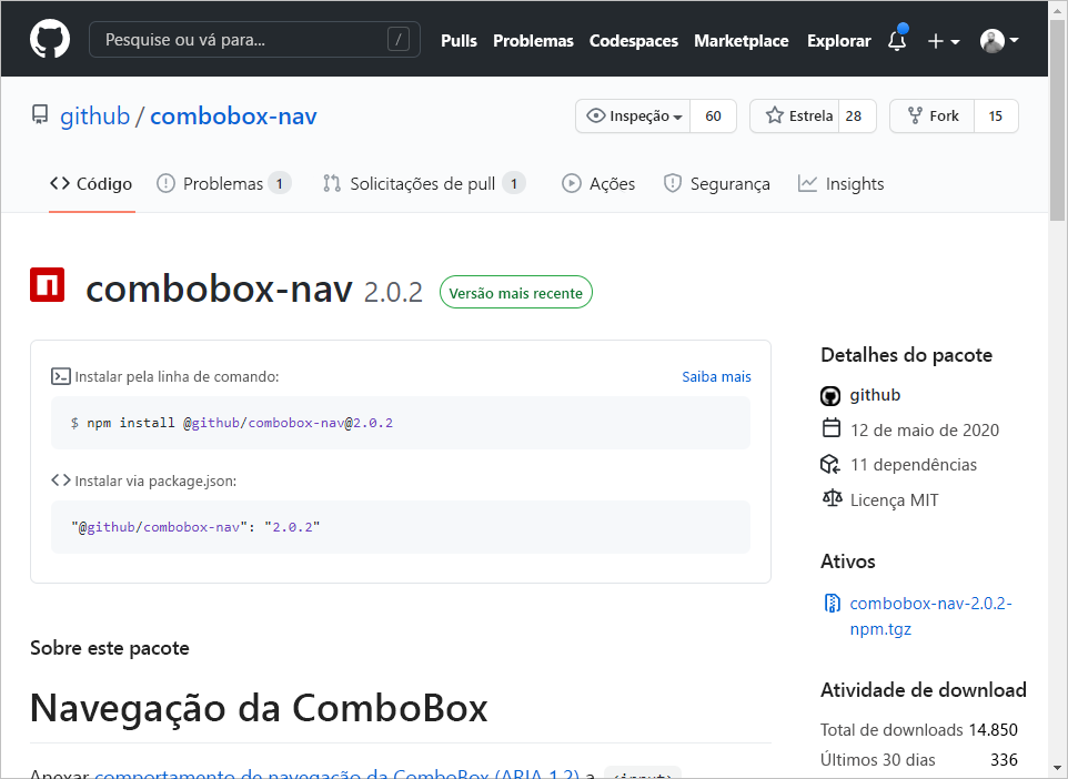 GitHub n p m package page, with description, and instructions about how to install it.