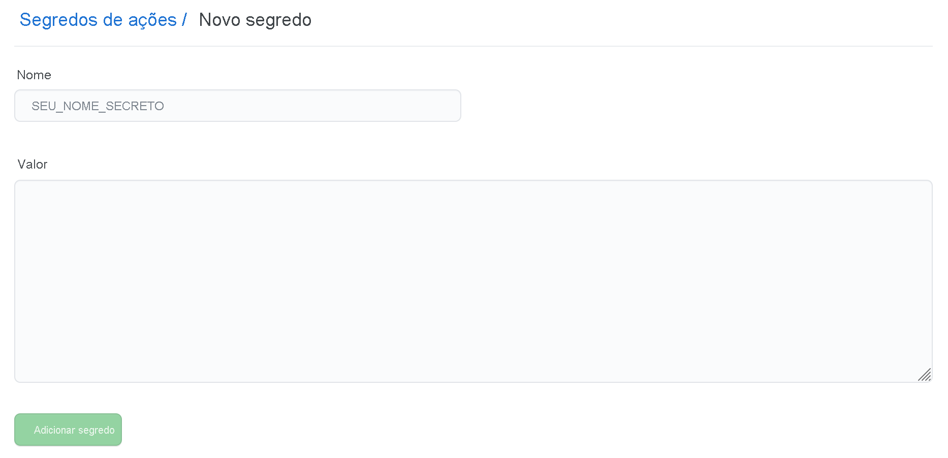 Tela Novo segredo para repositórios.