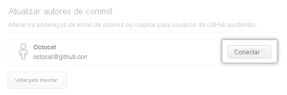 Captura de tela do processo de conexão do autor do commit.