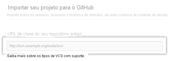 Captura de tela da caixa de texto da URL do repositório antigo.