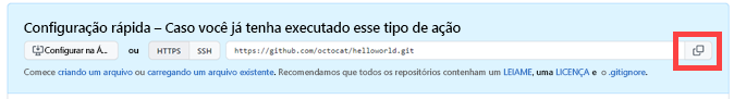 captura de tela ao copiar a URL do repositório remoto na instalação rápida