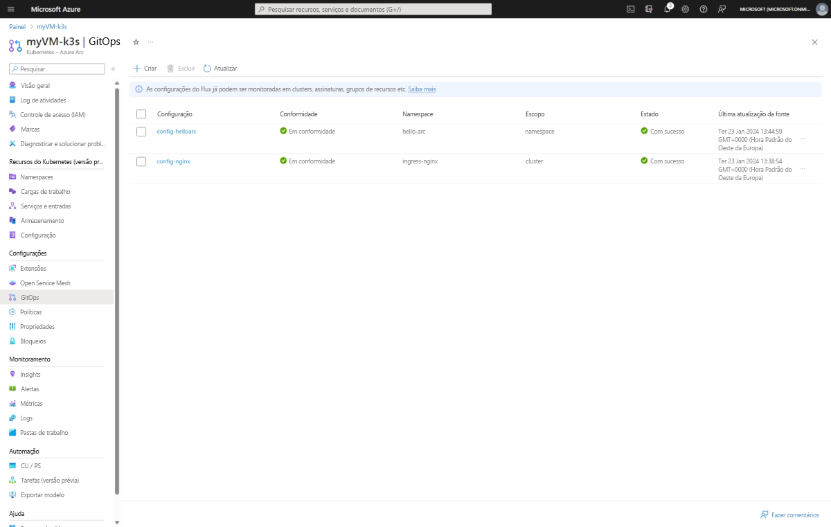 Screenshot of cluster-level and namespace-level configurations in Azure portal.