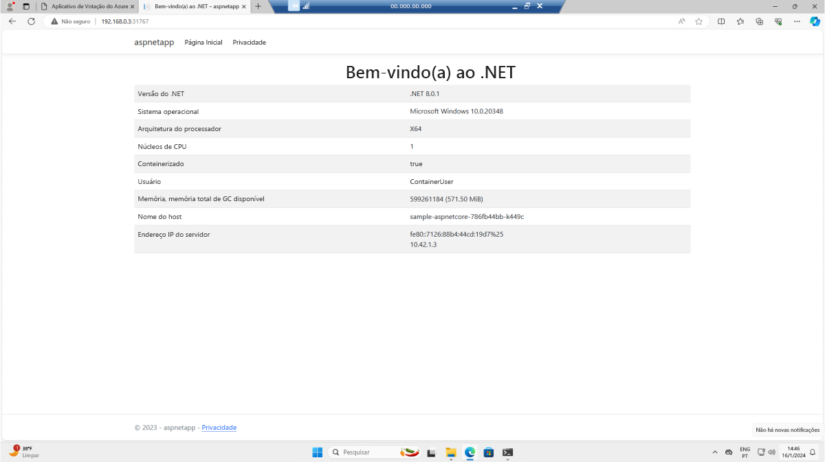 Screenshot of Windows VM with windows sample application running in the browser.