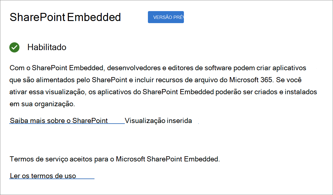 Captura de ecrã da página Definições do centro de administração do SharePoint.