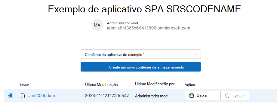 Captura de ecrã do botão Transferir ativado quando um item está selecionado.