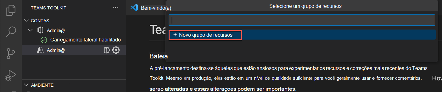 Captura de ecrã que mostra como criar um novo grupo de recursos.