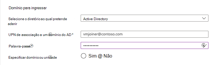 Captura de ecrã do domínio de máquina virtual criar conjunto de anfitriões do Azure Virtual Desktop para associar.